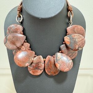 Brunello Cucinelli Statement Necklace Red Jasper Gemstone Chunky Bib, Italy, New